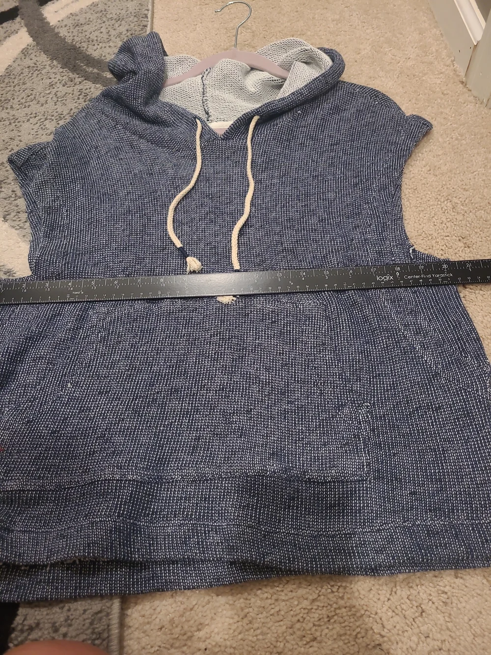 Wonderly Womens Large Slub Sleeveless Terry Hoodie Blue Kangaroo Pocket - Picture 8 of 10